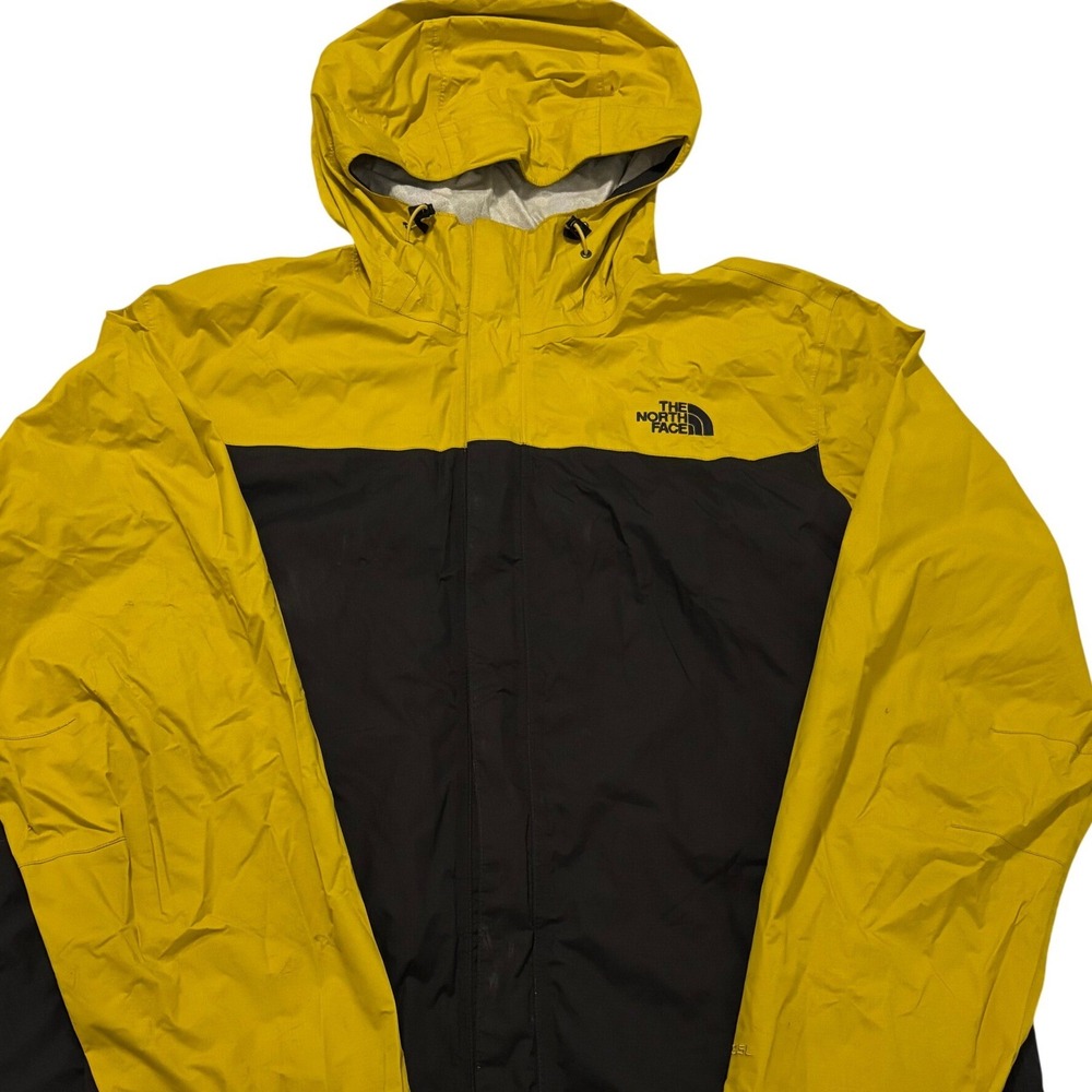 The North Face HyVent Rain Jacket Mens XL Yellow Black Colorblock Vintage Hooded